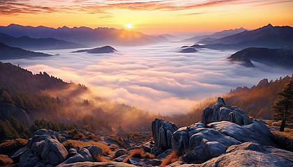 Breathtaking views from a mountaintop at dawn.