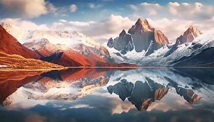 A glacial lake reflecting the stunning beauty of the surrounding peaks.