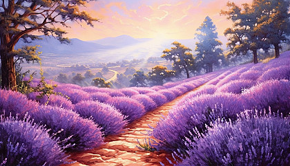 A vibrant field of lavender swaying gently in the wind.