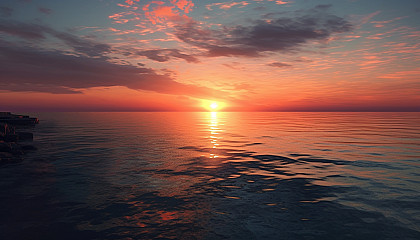 The first blush of sunrise over a calm sea.