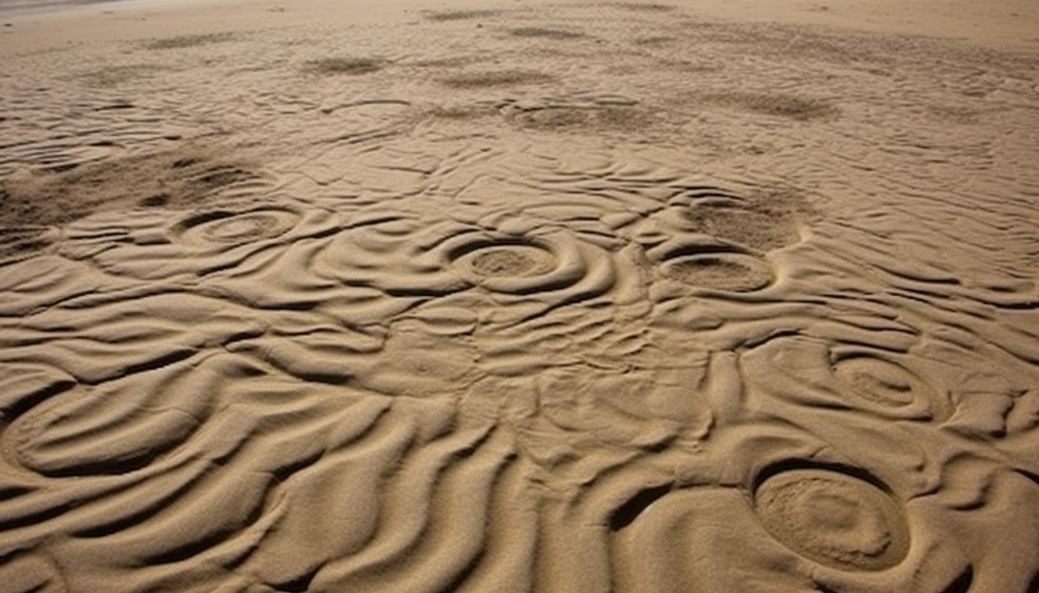 Patterns in the sand left by the receding tide.