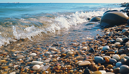 Gentle waves lapping against a pebbled beach.