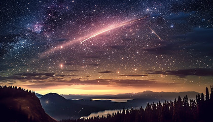 The brilliant display of a meteor shower against a night sky.