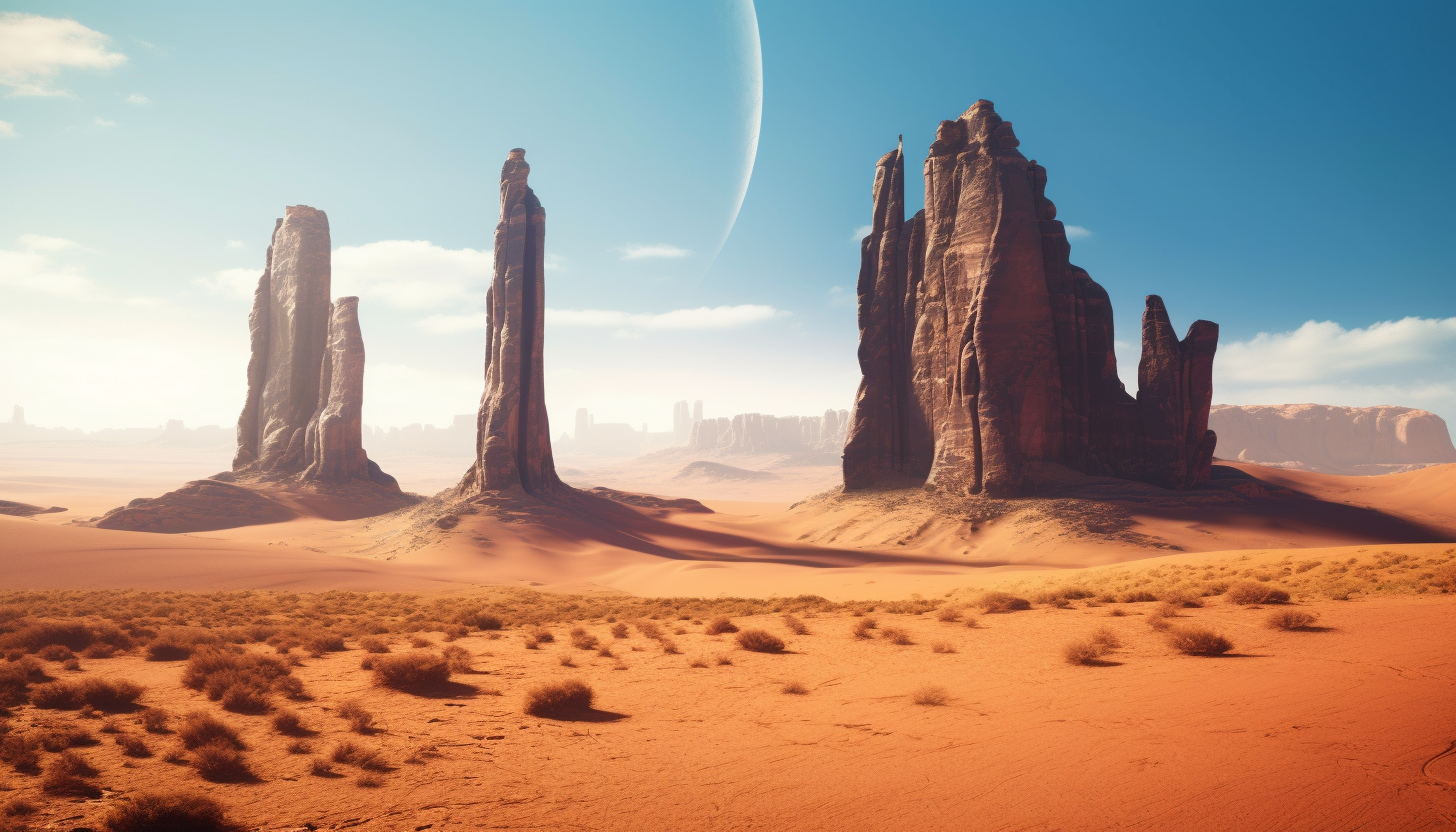 Majestic monoliths standing tall in a desert landscape.