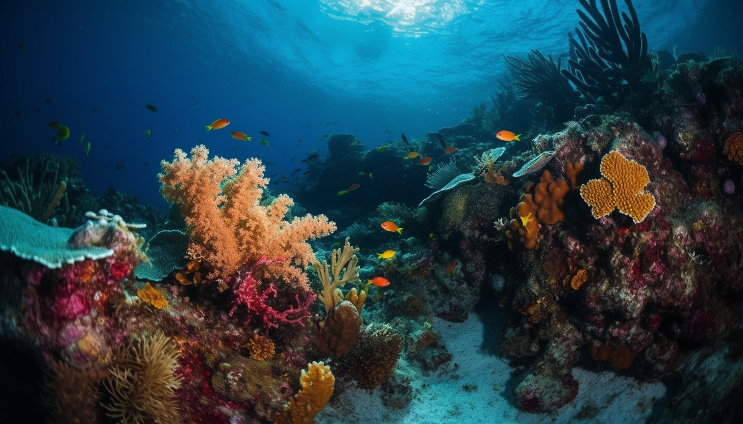 Underwater scenes featuring vibrant coral reefs and diverse marine life.