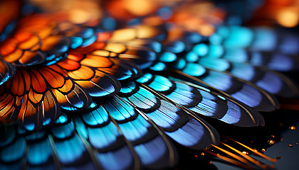 A close-up view of a butterfly wing, showcasing its intricate patterns and colors.