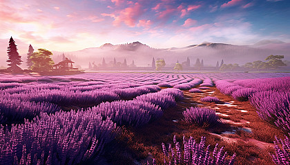 Vibrant fields of lavender stretching out to the horizon.