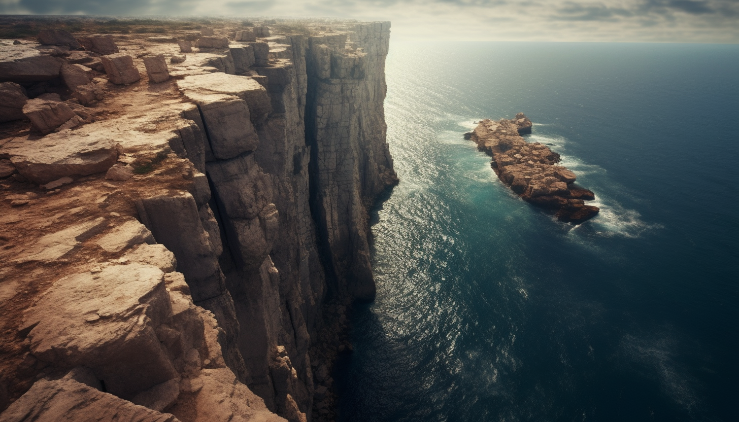 Spectacular view from the edge of a steep cliff over the sea.