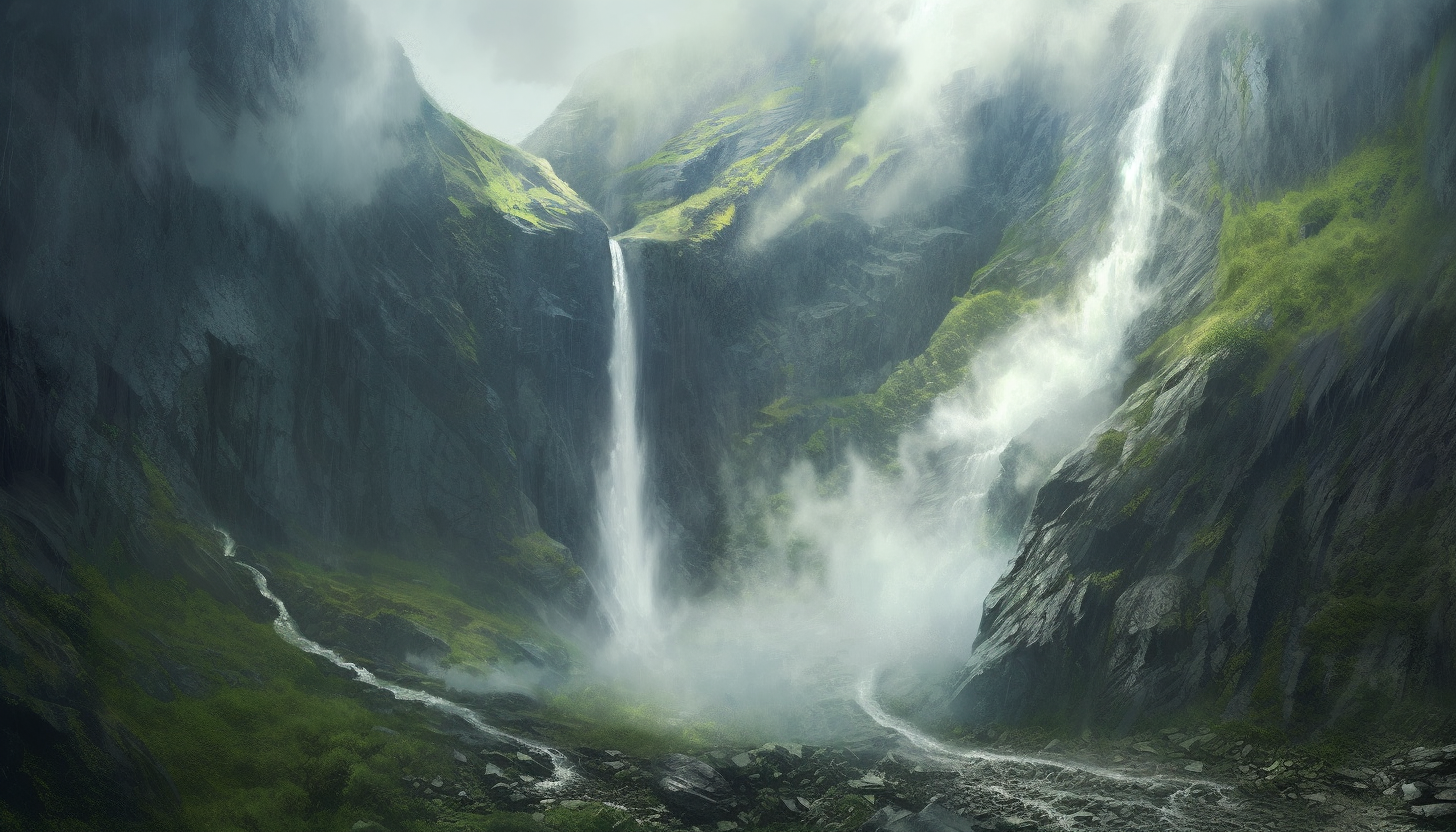 A thunderous waterfall cascading down a steep mountain face.