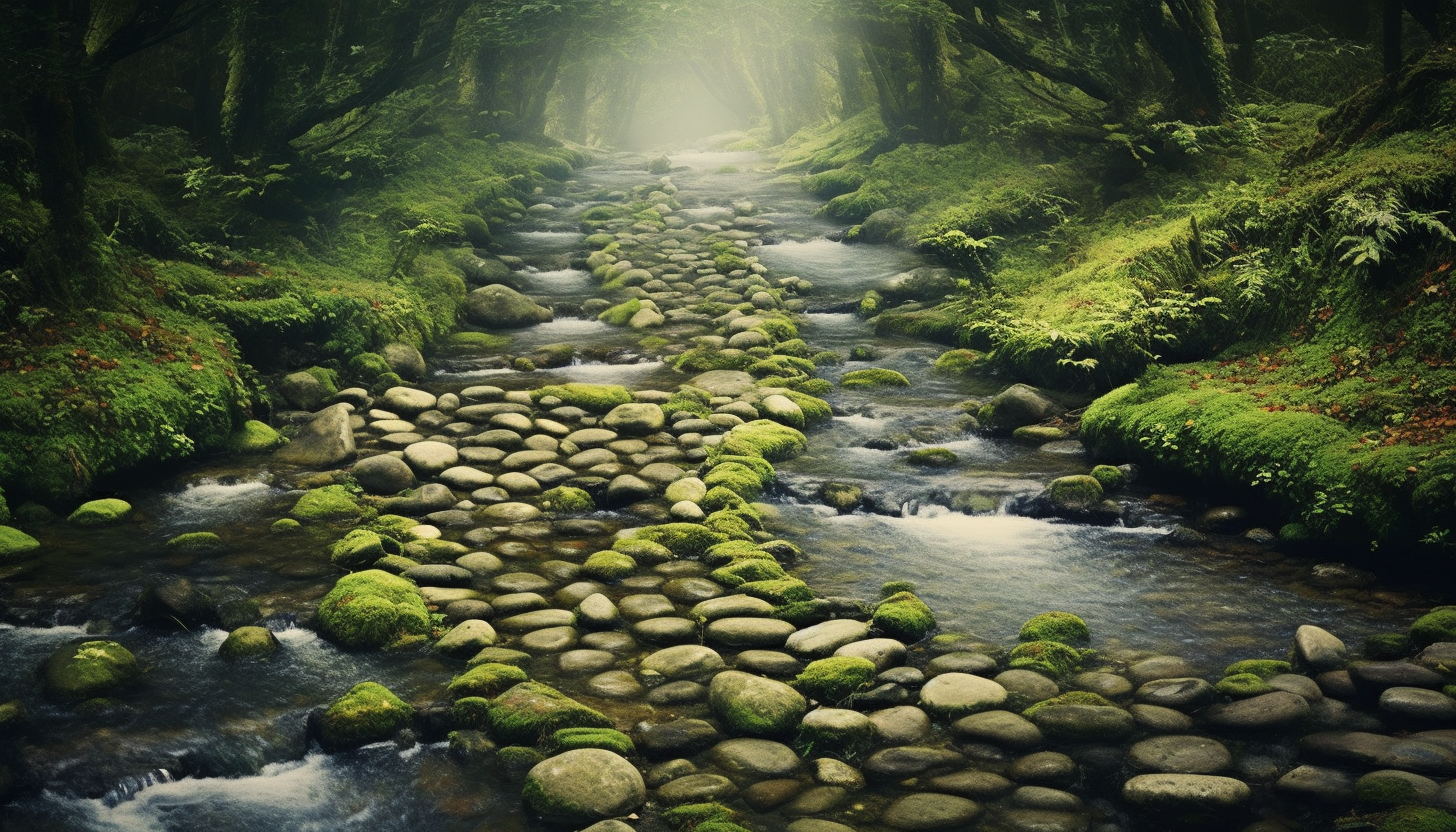 A meandering brook cascading over pebbles in a forest.