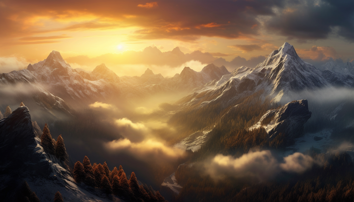 A panoramic view from the peak of a majestic mountain.
