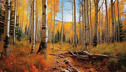 The vibrant, changing colors of an aspen forest in the fall.