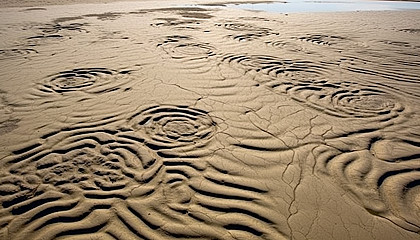 Patterns in the sand left by the receding tide.