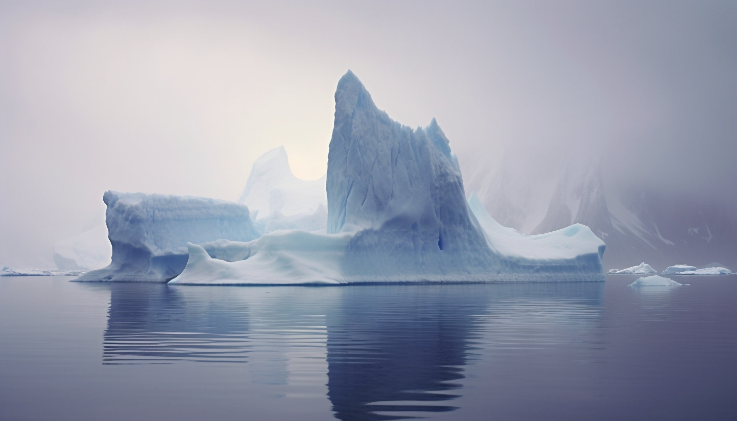 Iceberg formations in a serene polar landscape.