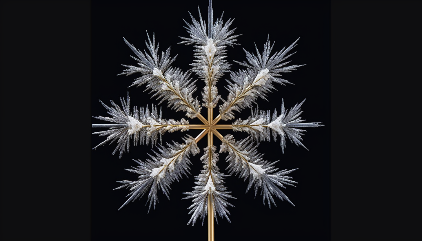 Snowflakes delicately balancing on pine needles.