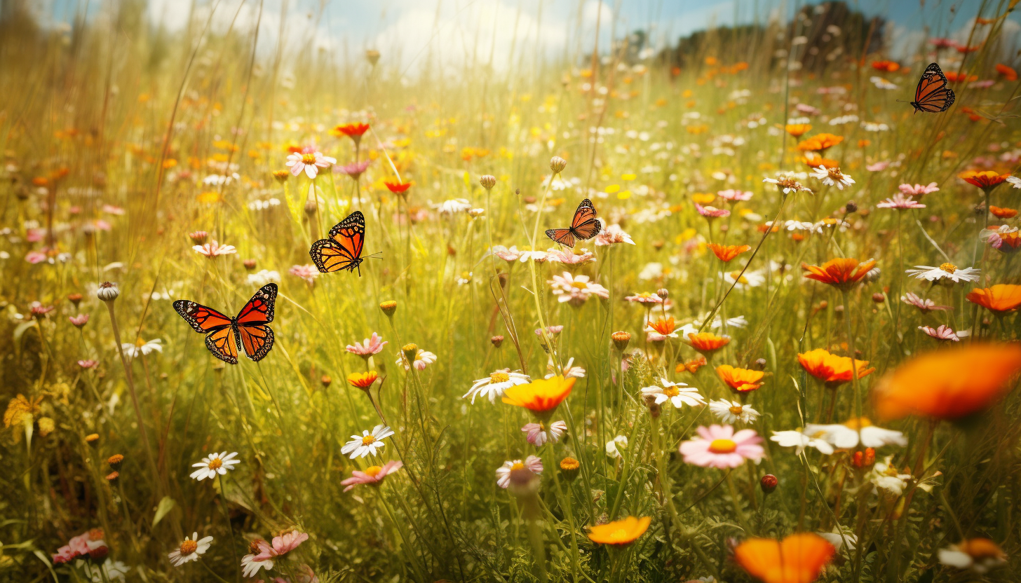 Picturesque meadows filled with vibrant, fluttering butterflies.