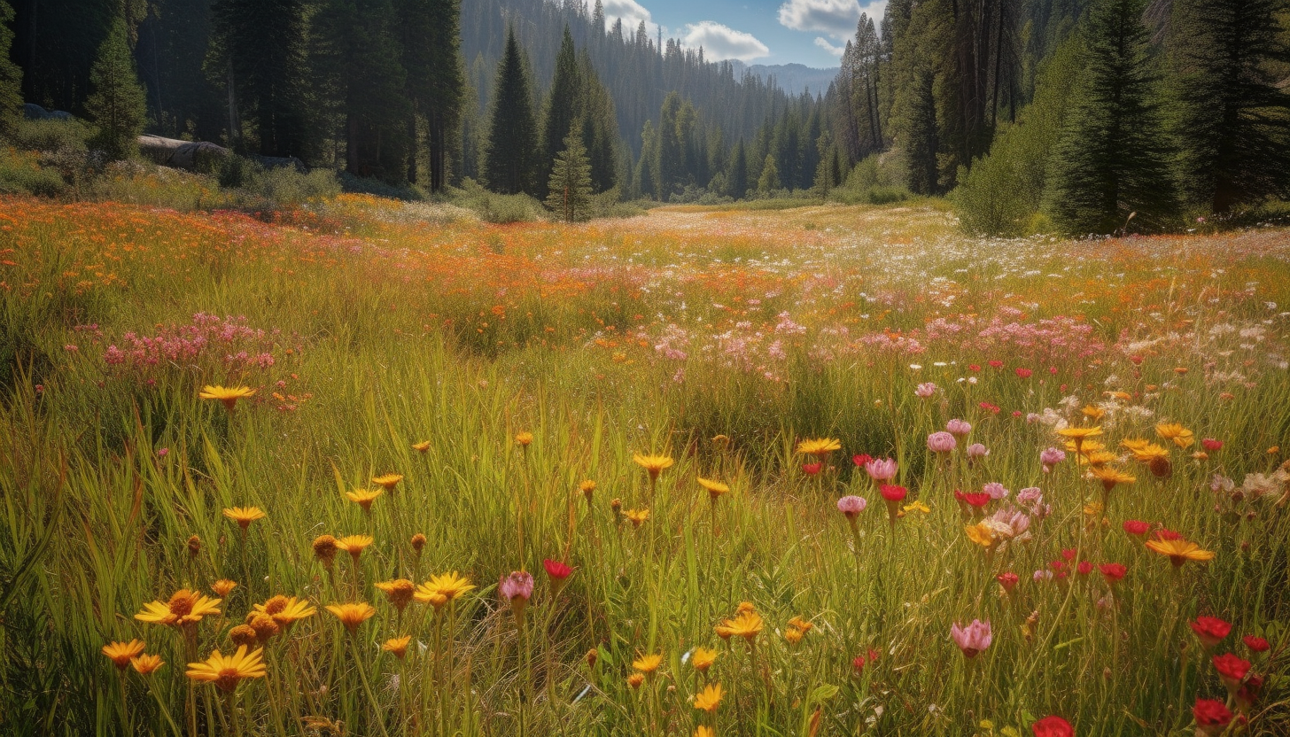 Picturesque meadows filled with vibrant wildflowers and tall grasses.