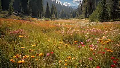 Picturesque meadows filled with vibrant wildflowers and tall grasses.