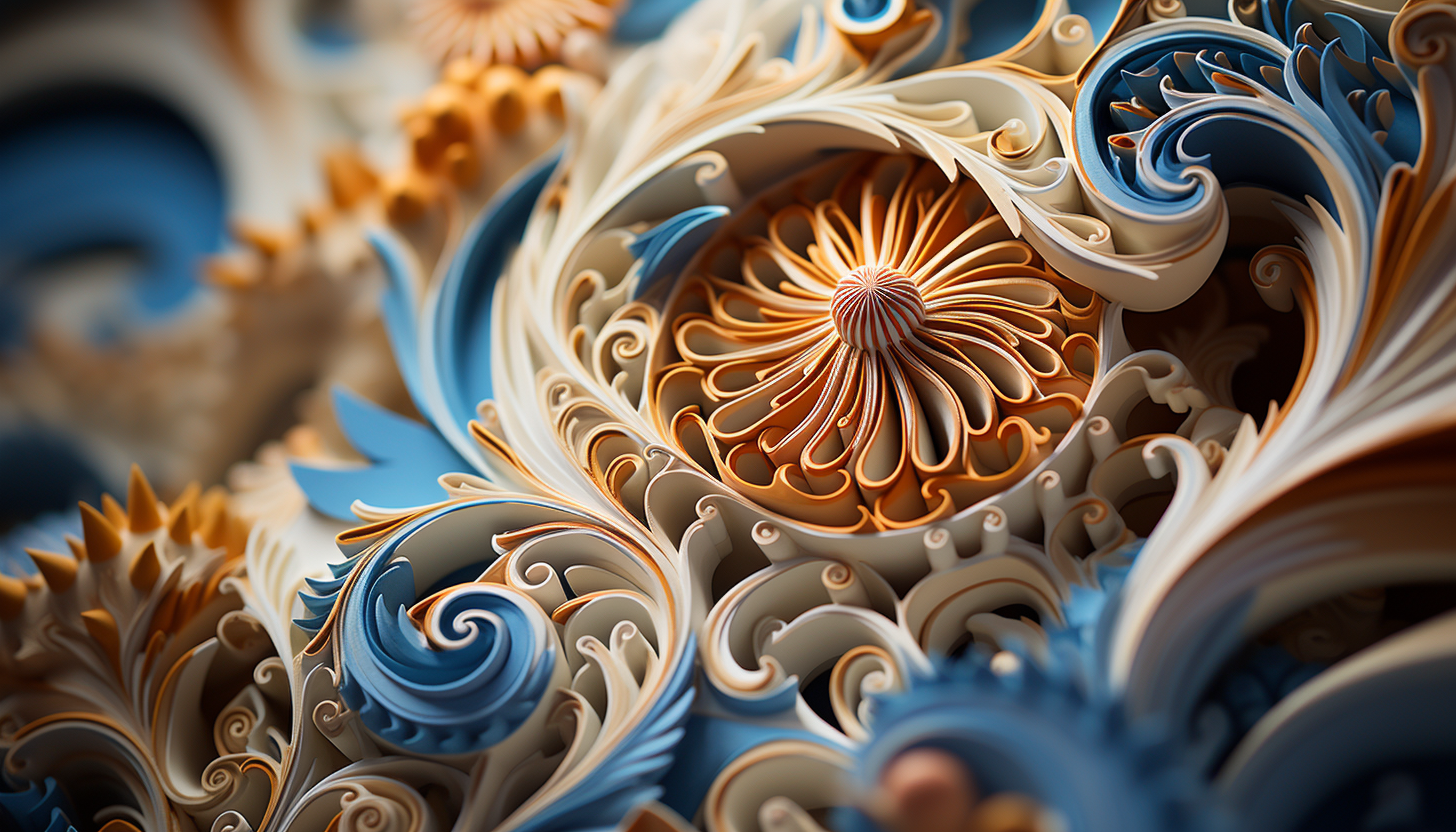 Close-up of the intricate, swirling pattern of a nautilus shell.