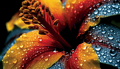 Rain droplets clinging to the petals of a vibrant flower.