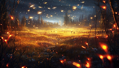 A field of fireflies illuminating the night in a magical display.