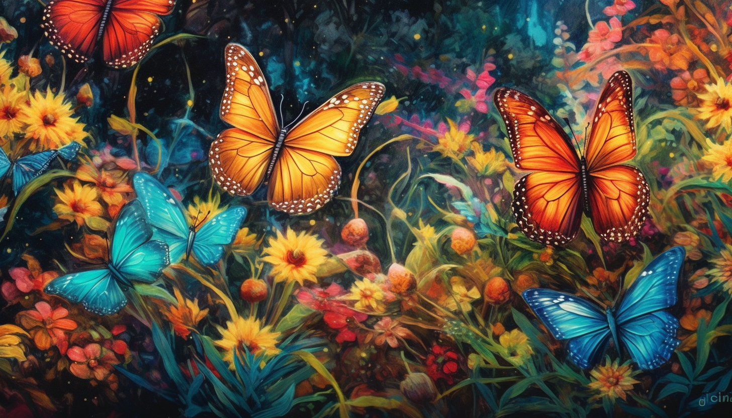 A kaleidoscope of colors in a butterfly garden.
