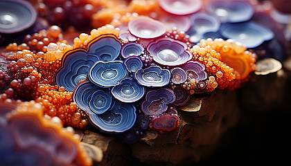 Macro view of colorful mineral formations or the intricate layers in a geode.