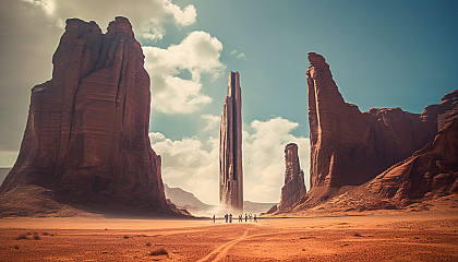 Majestic monoliths standing tall in a desert landscape.