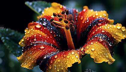 Rain droplets clinging to the petals of a vibrant flower.