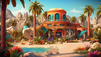 A vibrant oasis in the heart of a sandy desert.