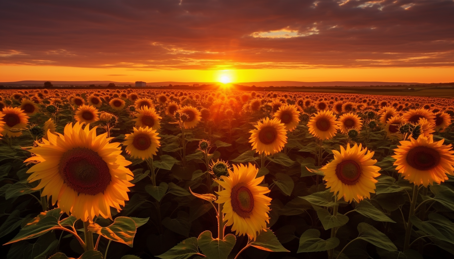 A field of sunflowers turning towards the sun.
