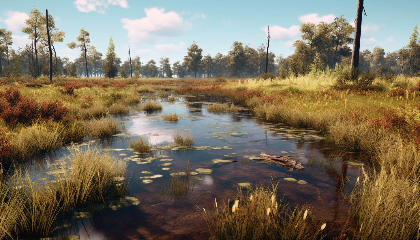 A quiet marshland, home to diverse wildlife.