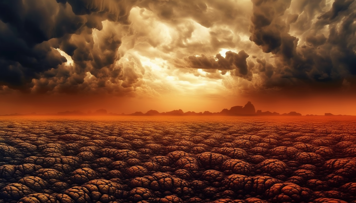 A dramatic sky filled with mammatus clouds after a storm.