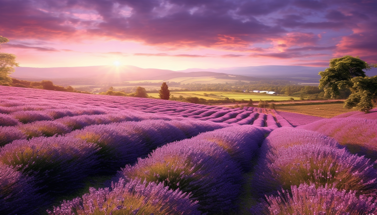 A field of lavender stretching as far as the eye can see.