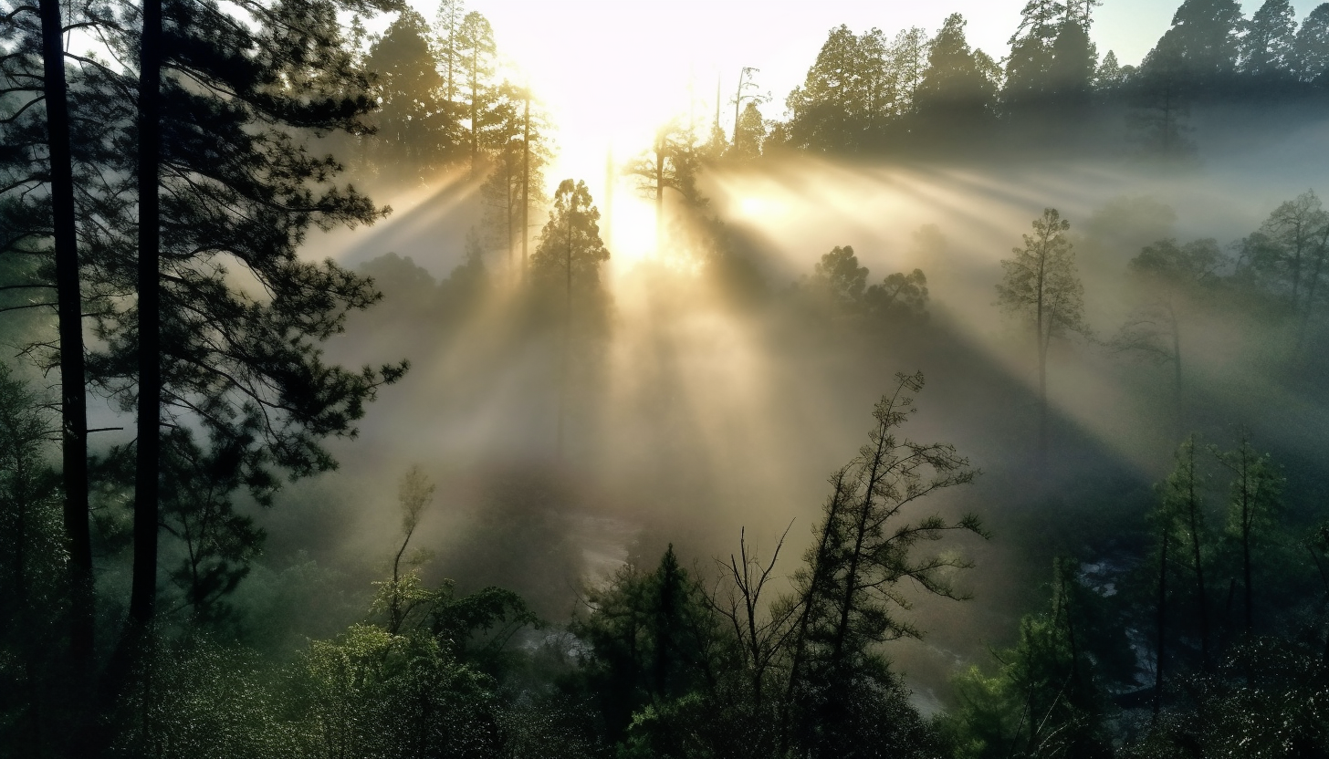 Sun peeking through a dense morning fog.