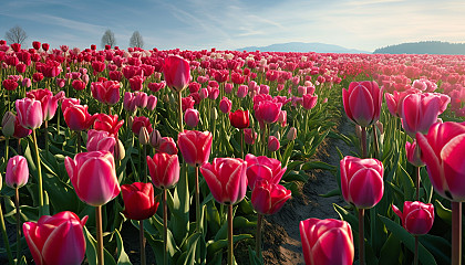 A field of tulips in full bloom during spring.