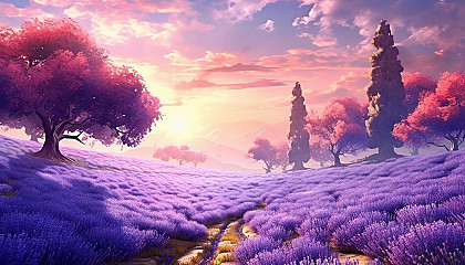 A vibrant field of lavender swaying gently in the wind.