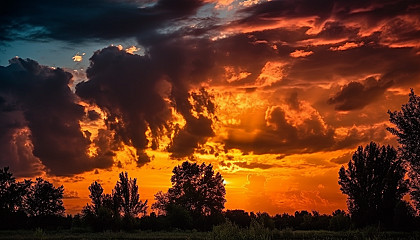 Sunsets or sunrises illuminating dramatic cloud formations and colorful skies.