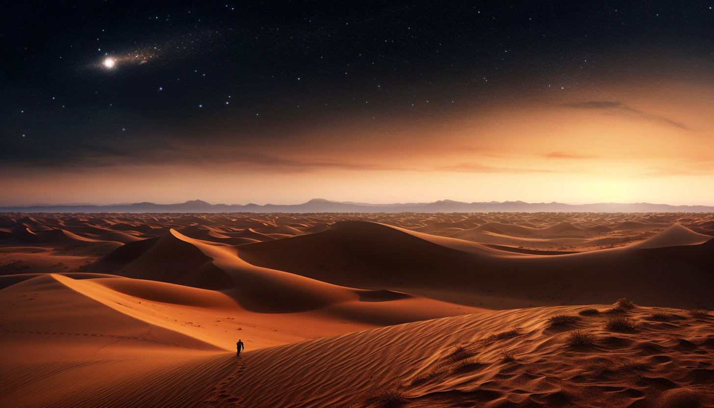 Sand dunes under a star-studded night sky.