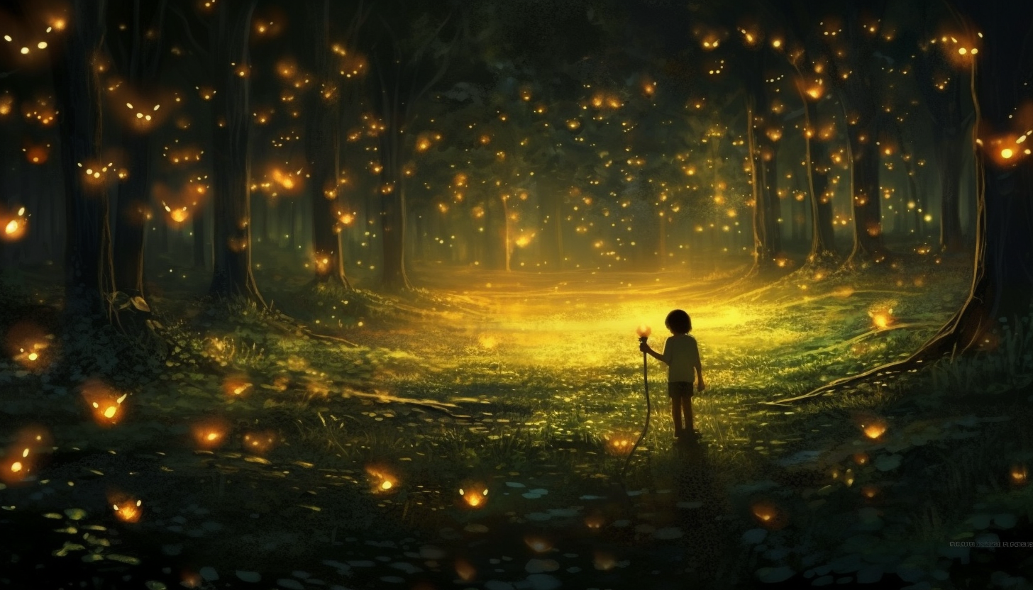 Fireflies illuminating a warm summer night.