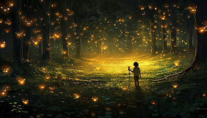 Fireflies illuminating a warm summer night.