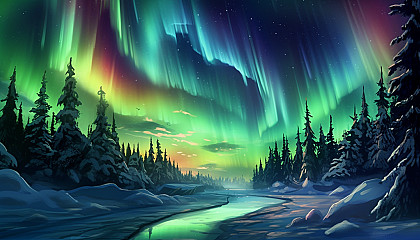 Majestic northern lights dancing across the night sky.