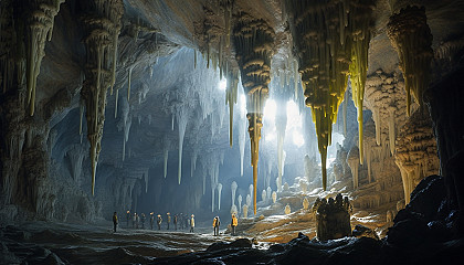 A network of stalactites and stalagmites in a hidden cave.