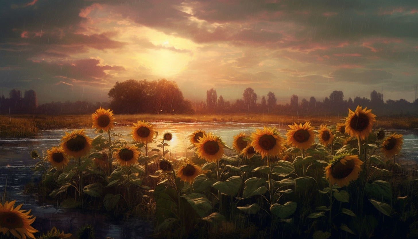 Sunflowers turning towards the sunlight in a vast field.