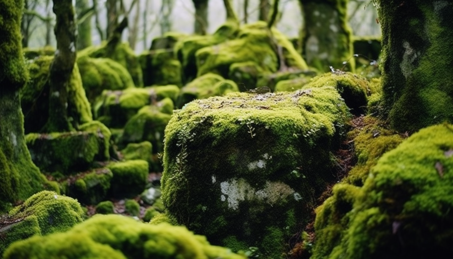 Lush moss growing over ancient stones.