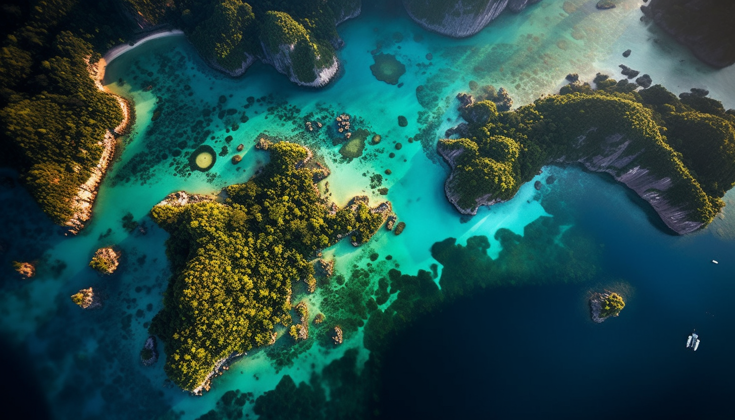 An archipelago of lush, tropical islands surrounded by clear waters.