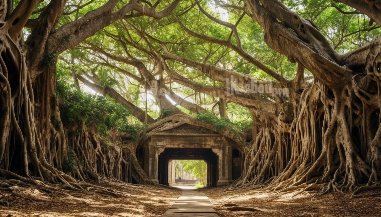 The majestic sprawl of an ancient Banyan tree.