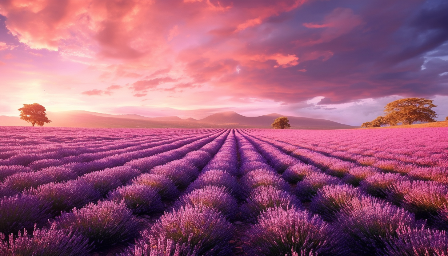 Vibrant fields of lavender stretching out to the horizon.