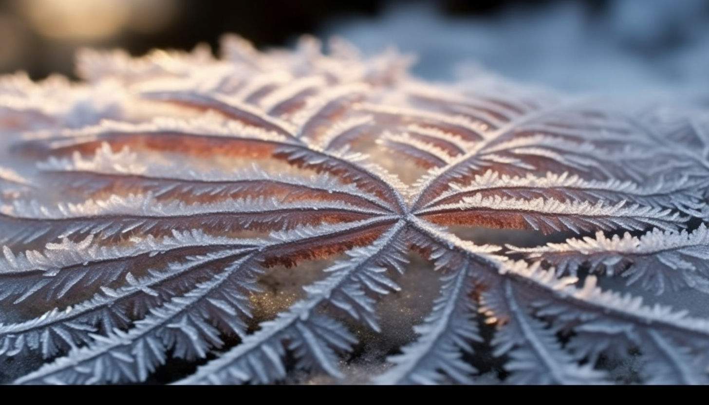 Intricate frost patterns on a cold winter morning.