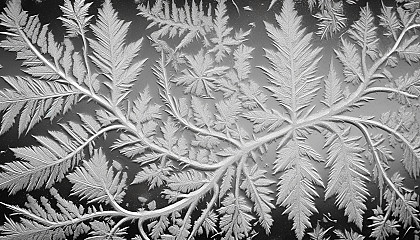 Frost patterns delicately tracing over a window on a cold winter morning.